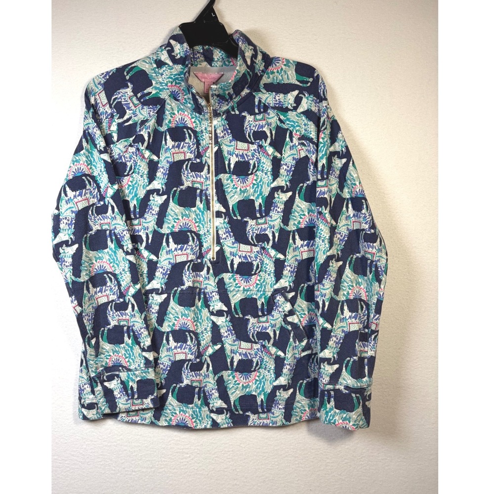 Lilly Pulitzer 1/4 Zip Pullover Women Large Navy Blue EUC Alpaca My Bags